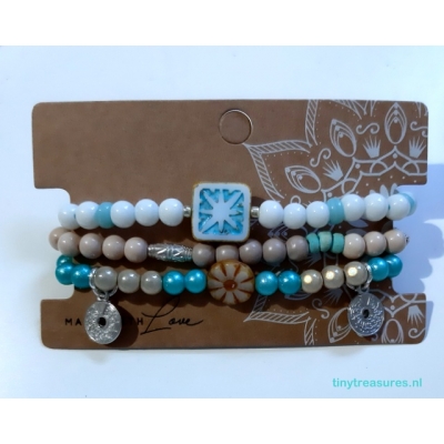 armbanden set in wit/turquoise en beige armbanden set in wit/turquoise en beige